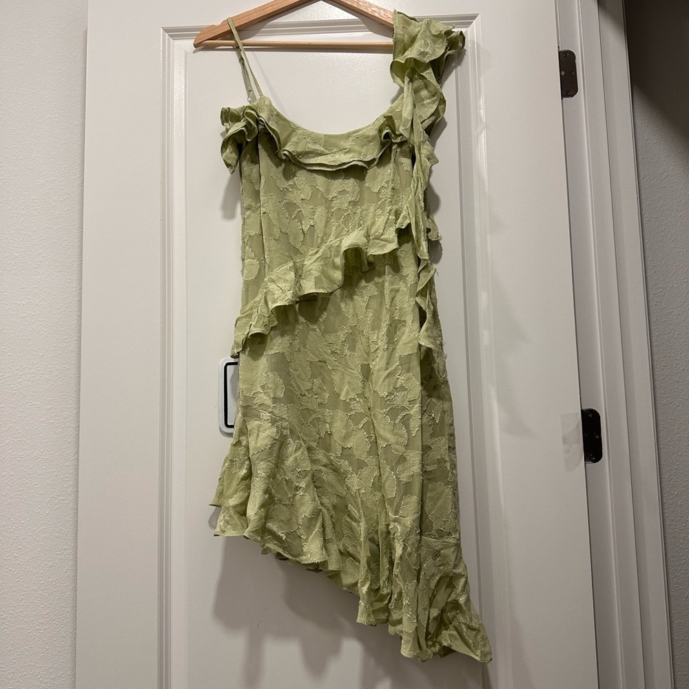 BHLDN Asymmetrical Light Green Lace Dress